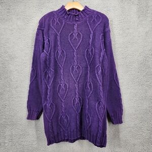 Nuovo County Seat Vintage Purple Heart Cable Knit Sweater Tunic Mock Neck Medium